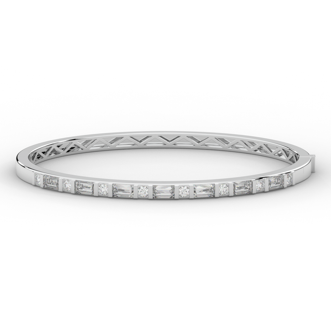 2.75CT.TW ROUND AND EMERALD CUT LAB DIAMOND SHARED PRONG BANGLE - Nazarelle