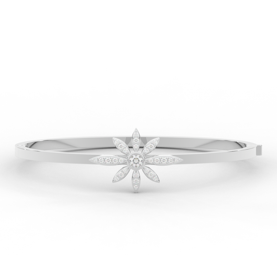0.40CT.TW ROUND LAB BEZEL AND PRONG SET FLOWER DIAMOND BANGLE - Nazarelle