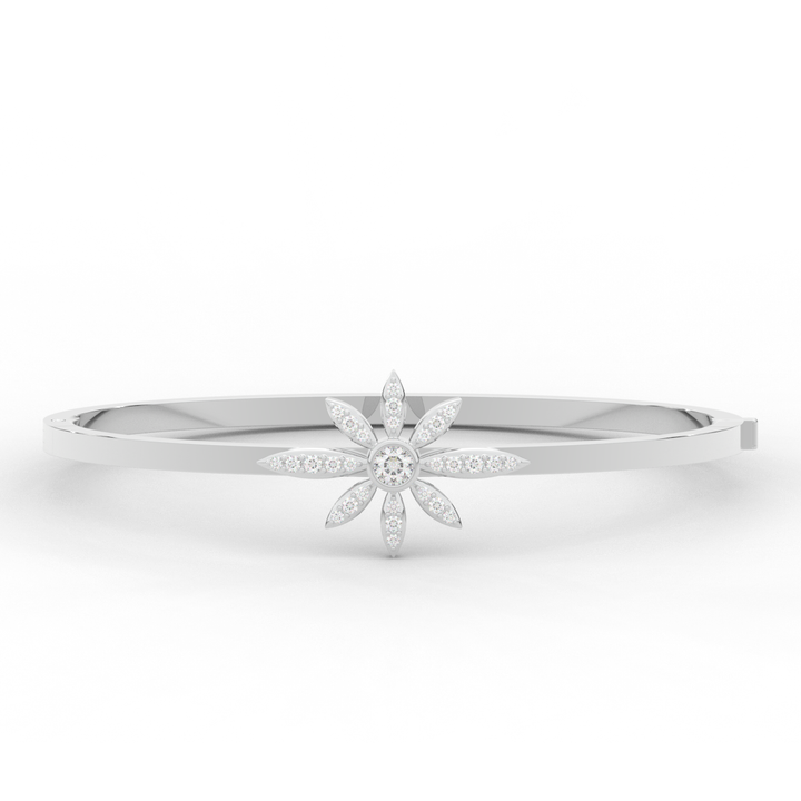 0.40CT.TW ROUND LAB BEZEL AND PRONG SET FLOWER DIAMOND BANGLE - Nazarelle