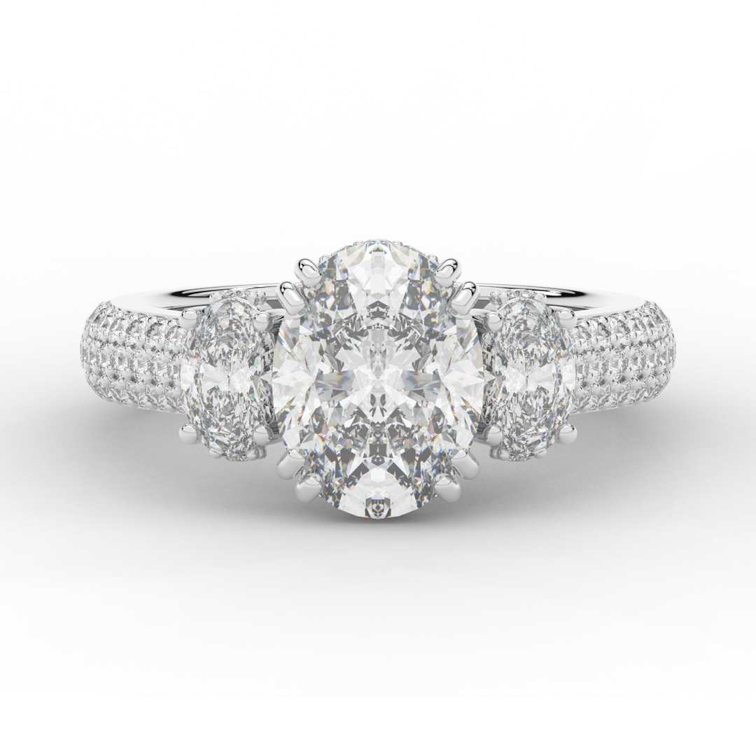 3.70CT.TW OVAL LAB DIAMOND 3 STONE ENGAGEMENT RING - Nazarelle