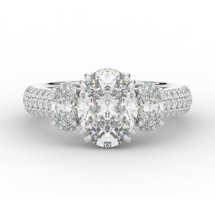 3.70CT.TW OVAL LAB DIAMOND 3 STONE ENGAGEMENT RING - Nazarelle
