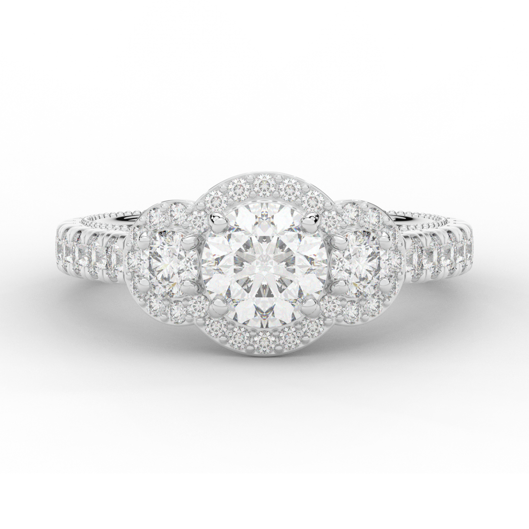 2.15CT.TW ROUND LAB DIAMOND 3 STONE HALO ENGAGEMENT RING - Nazarelle