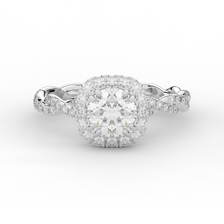 1.55CT.TW ROUND LAB DIAMOND HALO TWIST ENGAGEMENT RING - Nazarelle