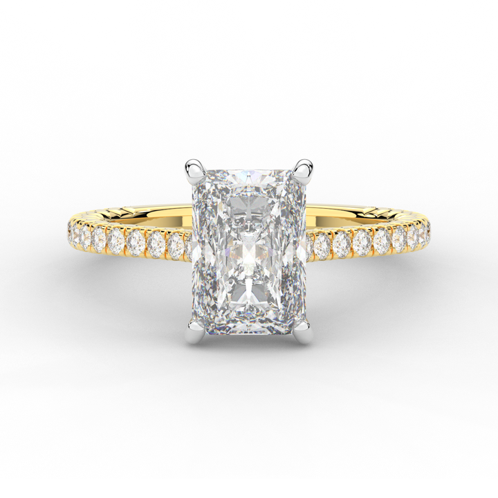 3.50CT.TW RADIANT LAB DIAMOND UNDERHALO SOLITAIRE TWO TONE ENGAGEMENT RING - Nazarelle