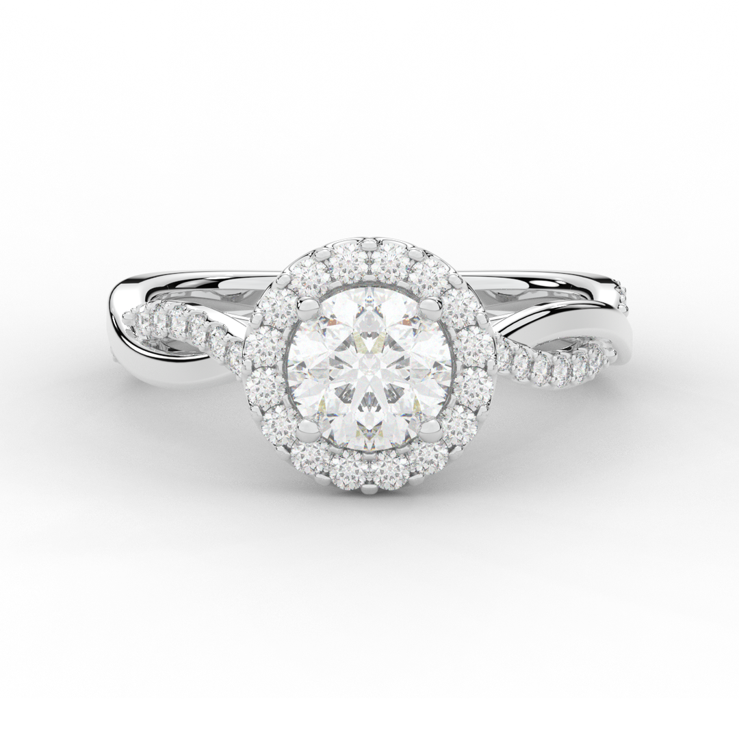 1.35CT.TW ROUND LAB DIAMOND HALO TWIST BAND ENGAGEMENT RING - Nazarelle