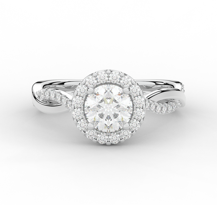 1.35CT.TW ROUND LAB DIAMOND HALO TWIST BAND ENGAGEMENT RING - Nazarelle