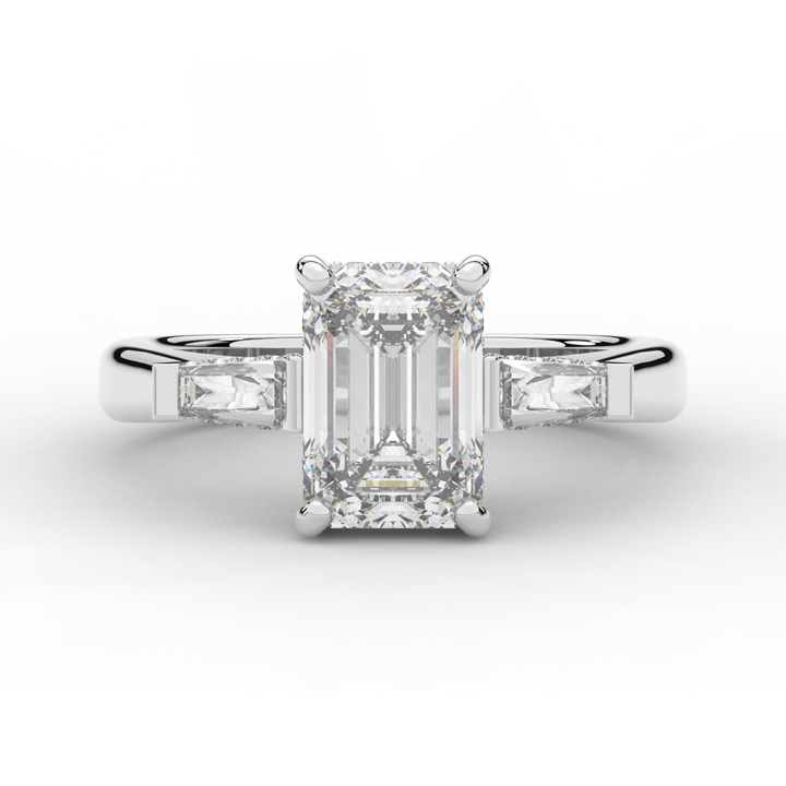 3.45CT.TW EMERALD CUT LAB DIAMOND 3 STONE ENGAGEMENT RING - Nazarelle