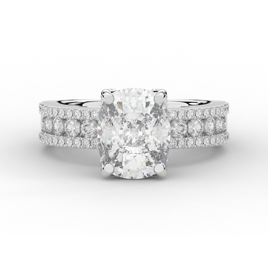 3.95CT.TW CUSHION LAB DIAMOND SOLITAIRE ENGAGEMENT RING - Nazarelle