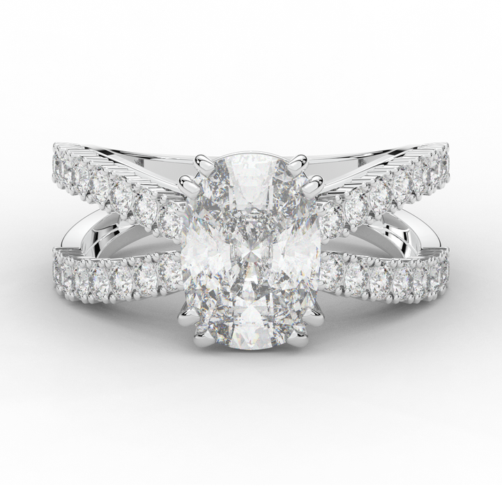 3.75CT.TW CUSHION LAB DIAMOND SPLIT BAND ENGAGEMENT RING - Nazarelle