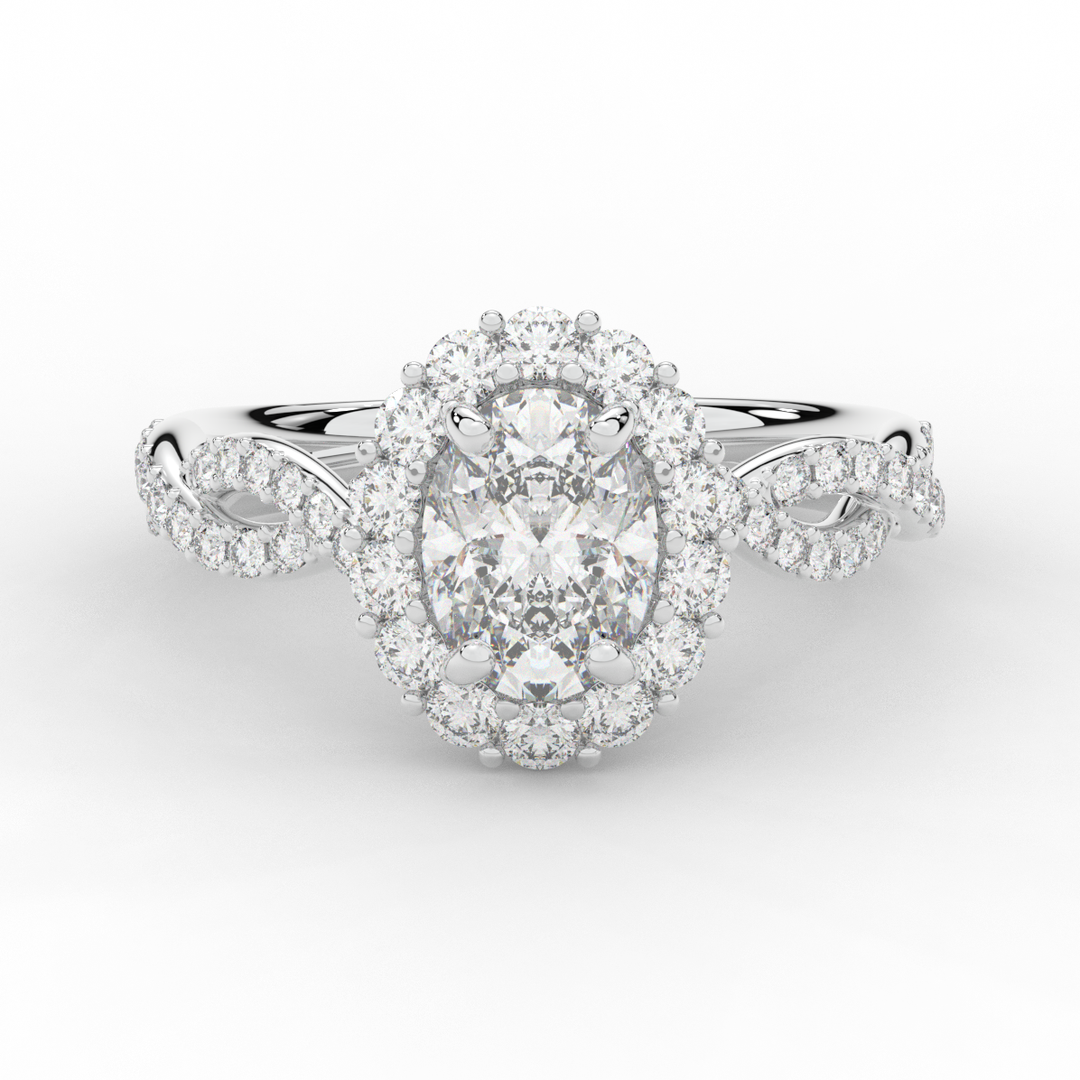 1.75CT.TW OVAL LAB DIAMOND HALO TWIST BAND ENGAGEMENT RING - Nazarelle