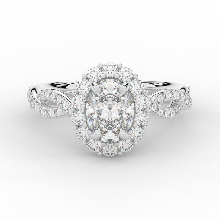 1.75CT.TW OVAL LAB DIAMOND HALO TWIST BAND ENGAGEMENT RING - Nazarelle
