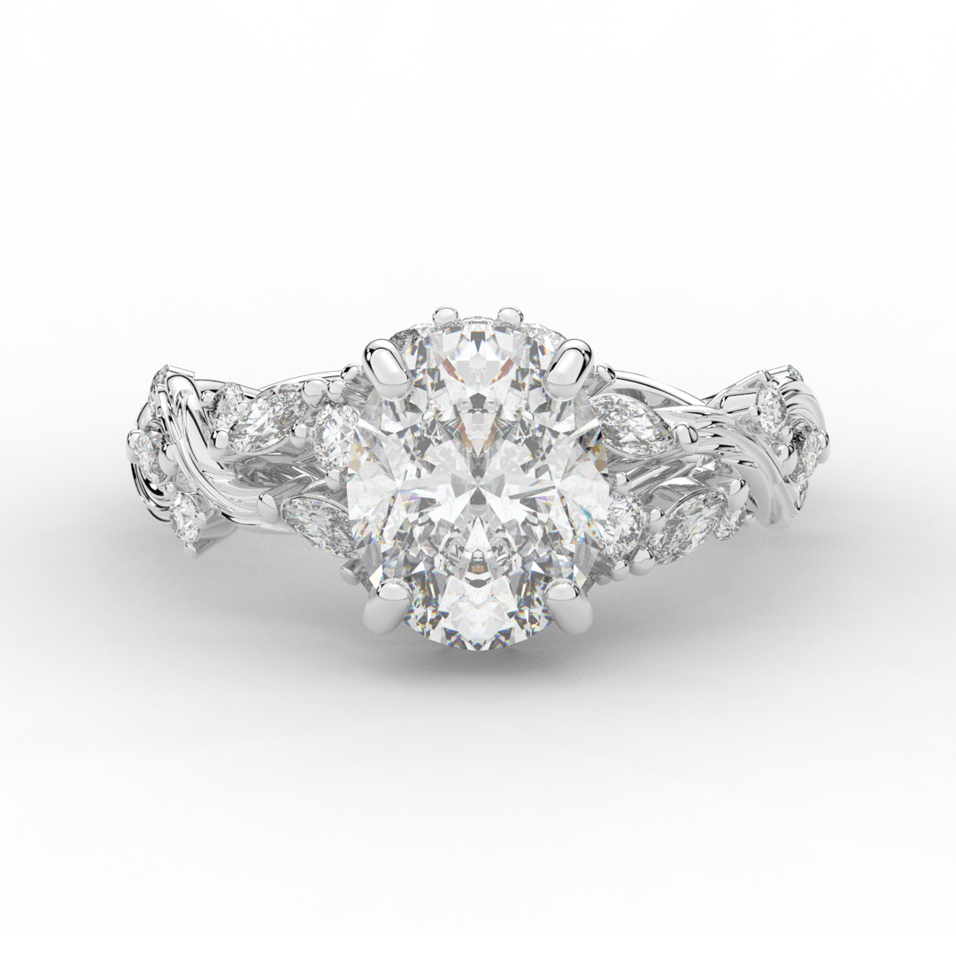 2.60CT.TW OVAL LAB DIAMOND STYLIZED VINE AND TREE BARK FINISH ENGAGEMENT RING - Nazarelle
