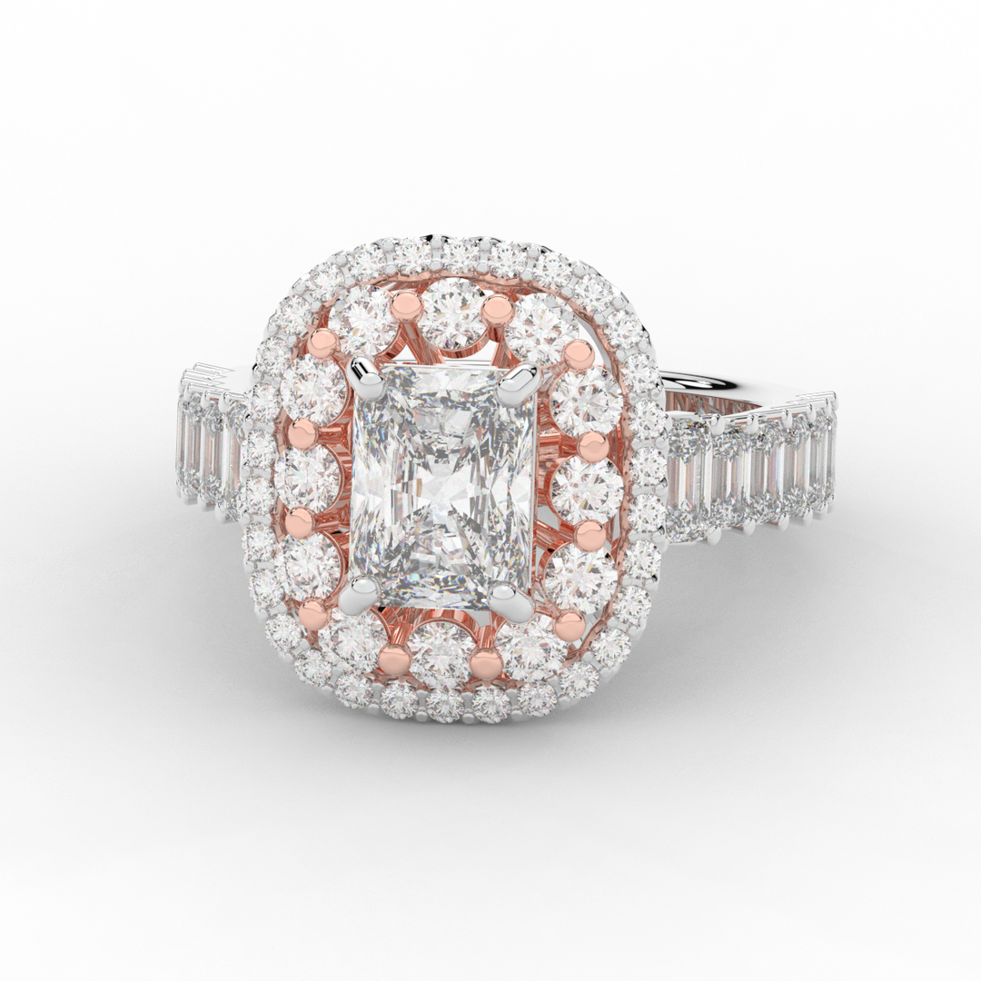 4.70CT.TW RADIANT LAB DIAMOND DOUBLE HALO TWO TONE ENGAGEMENT RING - Nazarelle