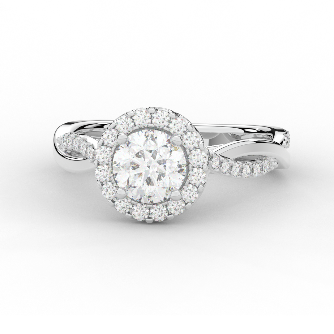 1.35CT.TW ROUND LAB DIAMOND HALO TWIST BAND ENGAGEMENT RING - Nazarelle