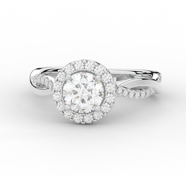 1.35CT.TW ROUND LAB DIAMOND HALO TWIST BAND ENGAGEMENT RING - Nazarelle