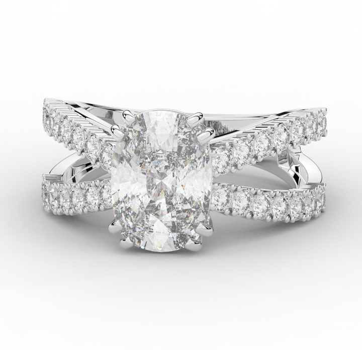 3.75CT.TW CUSHION LAB DIAMOND SPLIT BAND ENGAGEMENT RING - Nazarelle