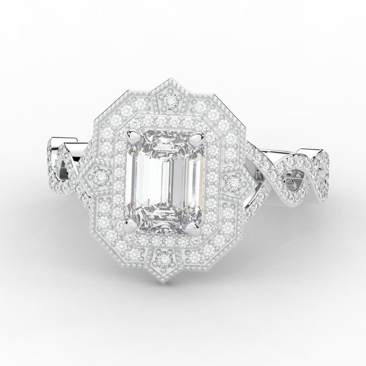 1.90CT.TW EMERALD CUT LAB DIAMOND HALO ENGAGEMENT RING - Nazarelle