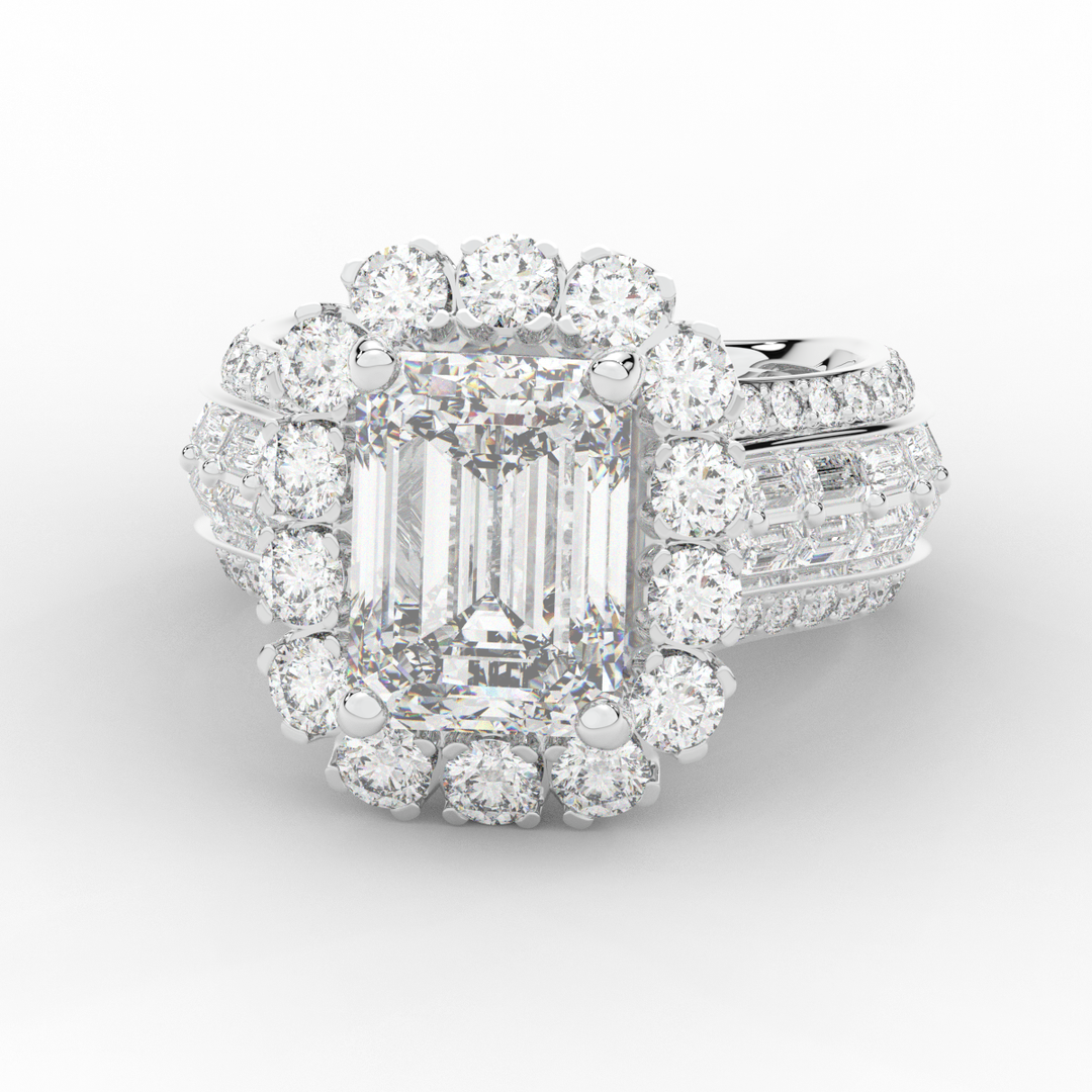 8.00CT.TW EMERALD CUT LAB DIAMOND HALO ENGAGEMENT RING - Nazarelle