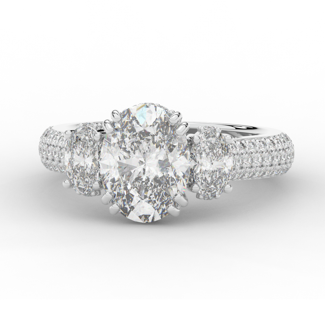 3.70CT.TW OVAL LAB DIAMOND 3 STONE ENGAGEMENT RING - Nazarelle