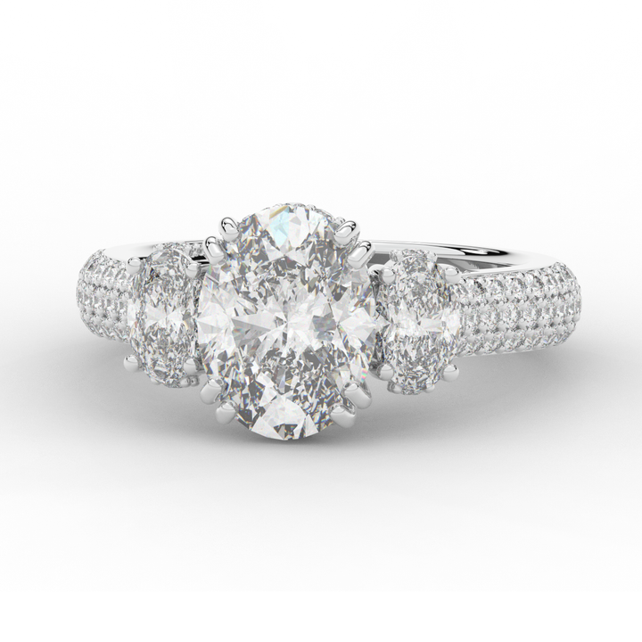 3.70CT.TW OVAL LAB DIAMOND 3 STONE ENGAGEMENT RING - Nazarelle