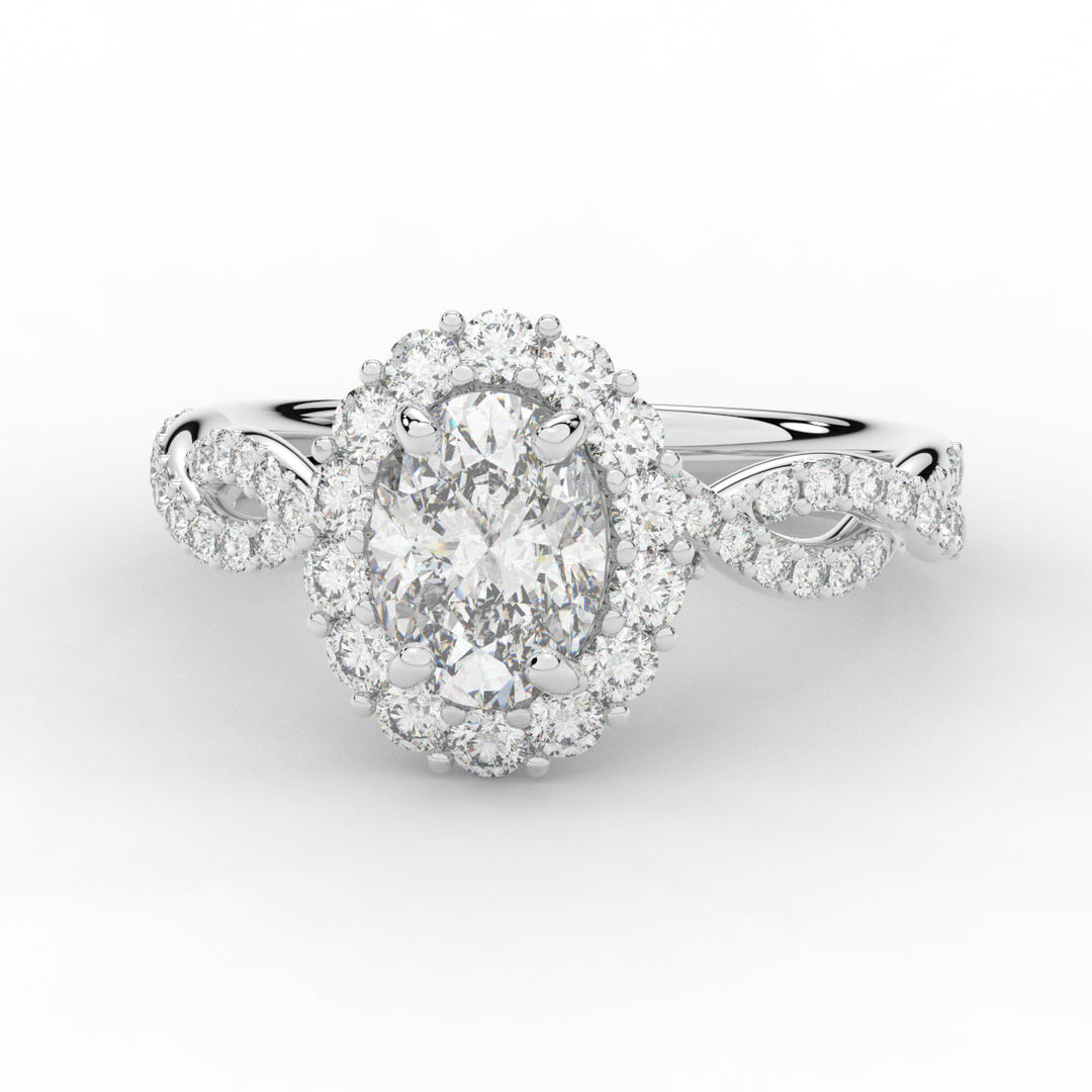 1.75CT.TW OVAL LAB DIAMOND HALO TWIST BAND ENGAGEMENT RING - Nazarelle