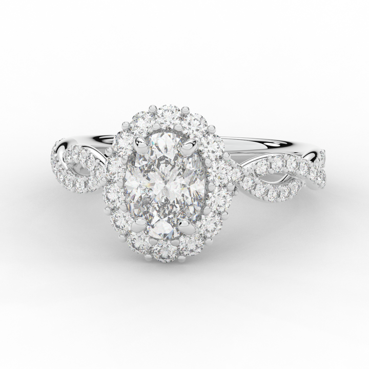 1.75CT.TW OVAL LAB DIAMOND HALO TWIST BAND ENGAGEMENT RING - Nazarelle