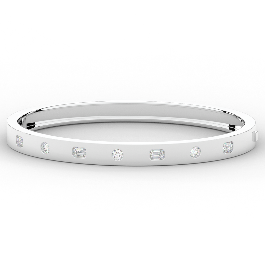 1.00CT.TW ROUND AND EMERALD CUT LAB DIAMOND BEZEL SET BANGLE - Nazarelle