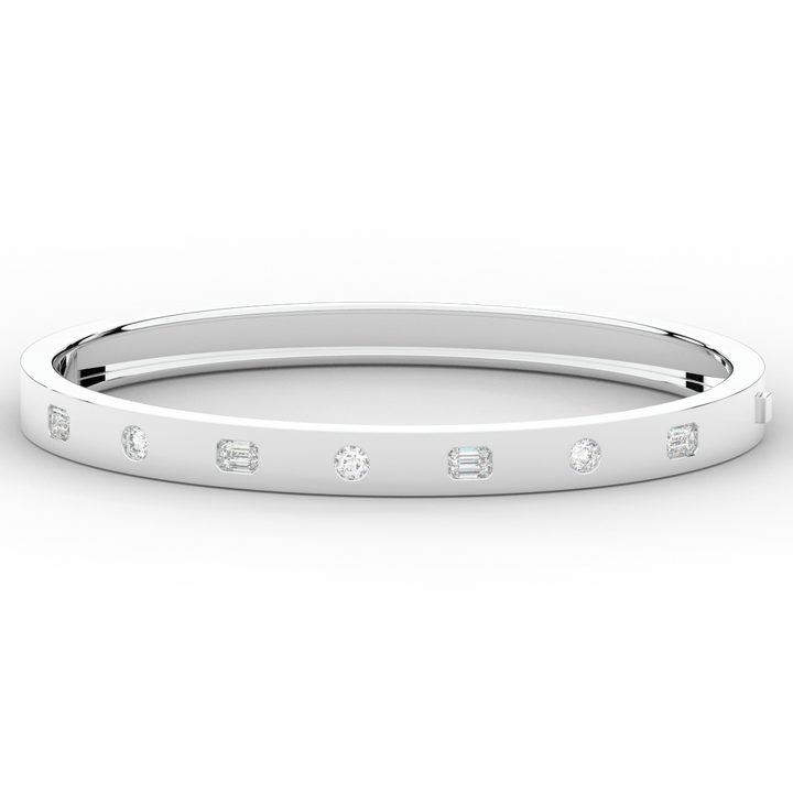 1.00CT.TW ROUND AND EMERALD CUT LAB DIAMOND BEZEL SET BANGLE - Nazarelle