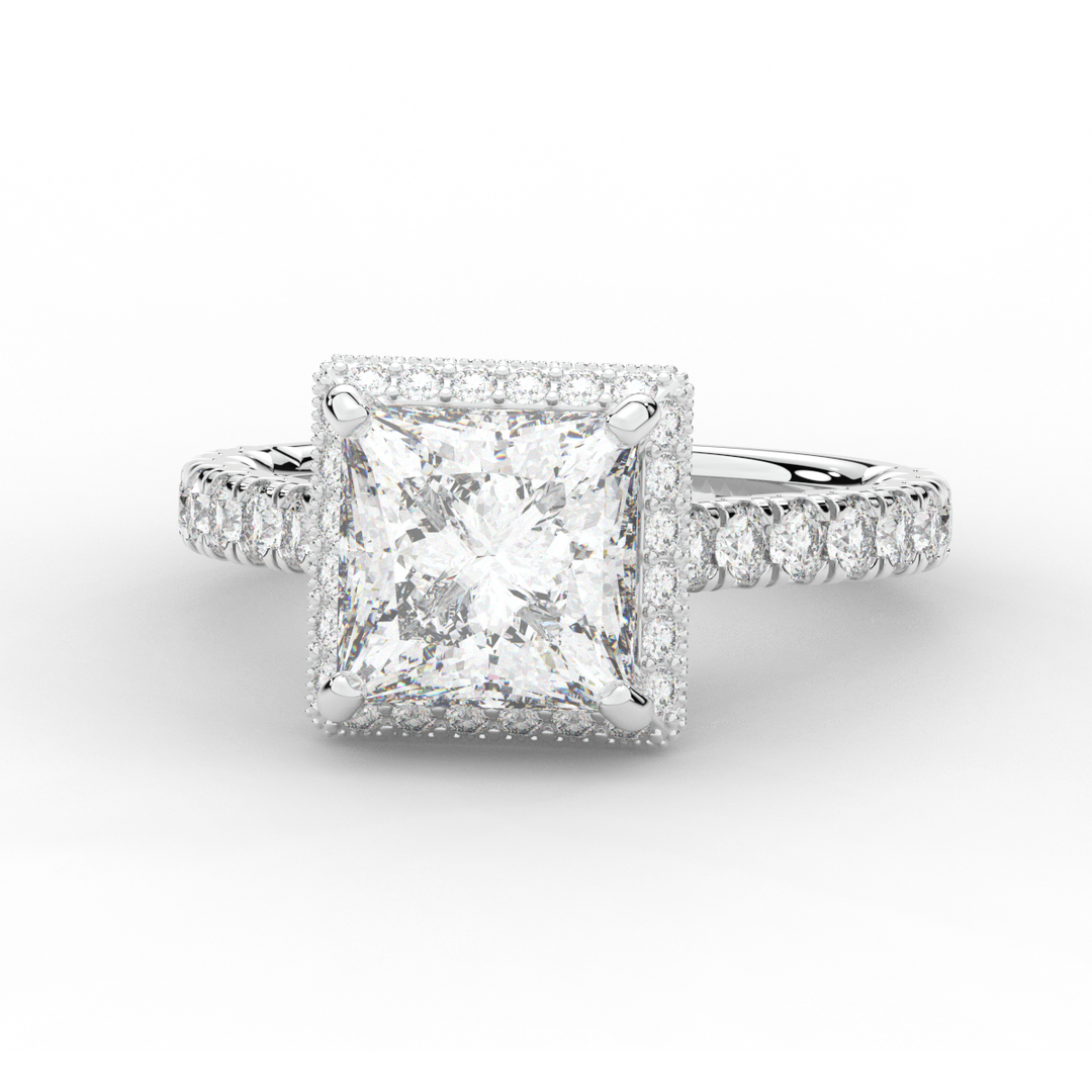 3.90CT.TW PRINCESS LAB DIAMOND HALO ENGAGEMENT RING - Nazarelle