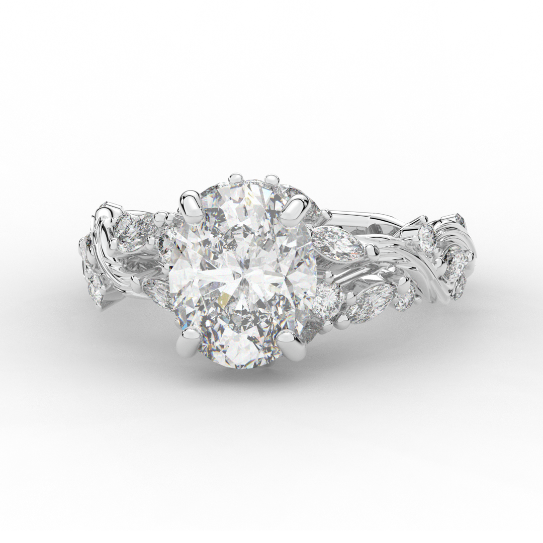 2.60CT.TW OVAL LAB DIAMOND STYLIZED VINE AND TREE BARK FINISH ENGAGEMENT RING - Nazarelle