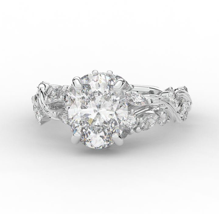 2.60CT.TW OVAL LAB DIAMOND STYLIZED VINE AND TREE BARK FINISH ENGAGEMENT RING - Nazarelle
