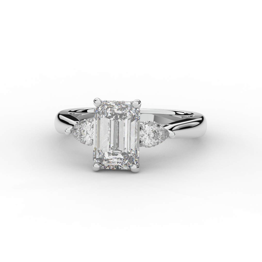 2.40CT.TW EMERALD CUT LAB DIAMOND 3 STONE ENGAGEMENT RING - Nazarelle