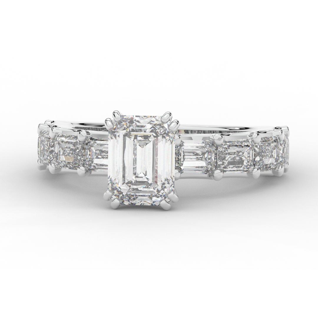 3.75CT.TW EMERALD CUT LAB DIAMOND SOLITAIRE ENGAGEMENT RING - Nazarelle