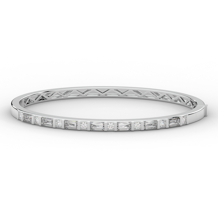 2.75CT.TW ROUND AND EMERALD CUT LAB DIAMOND SHARED PRONG BANGLE - Nazarelle