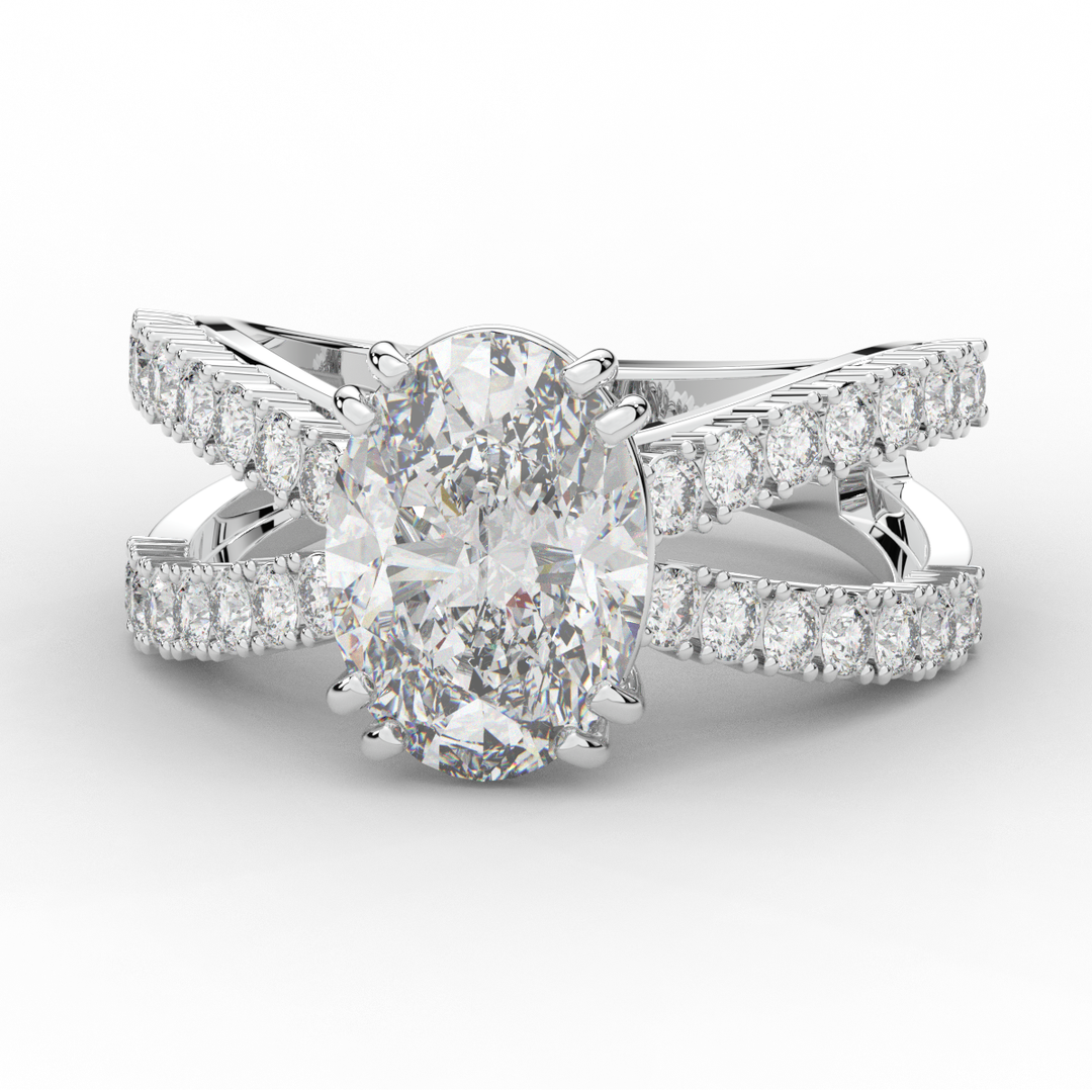 3.75CT.TW OVAL LAB DIAMOND SPLIT BAND ENGAGEMENT RING - Nazarelle