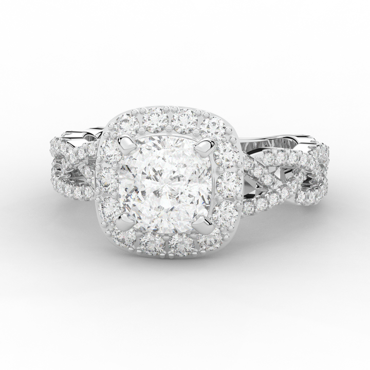 2.70CT.TW CUSHION LAB DIAMOND HALO TRIPLE TWIST ENGAGEMENT RING - Nazarelle