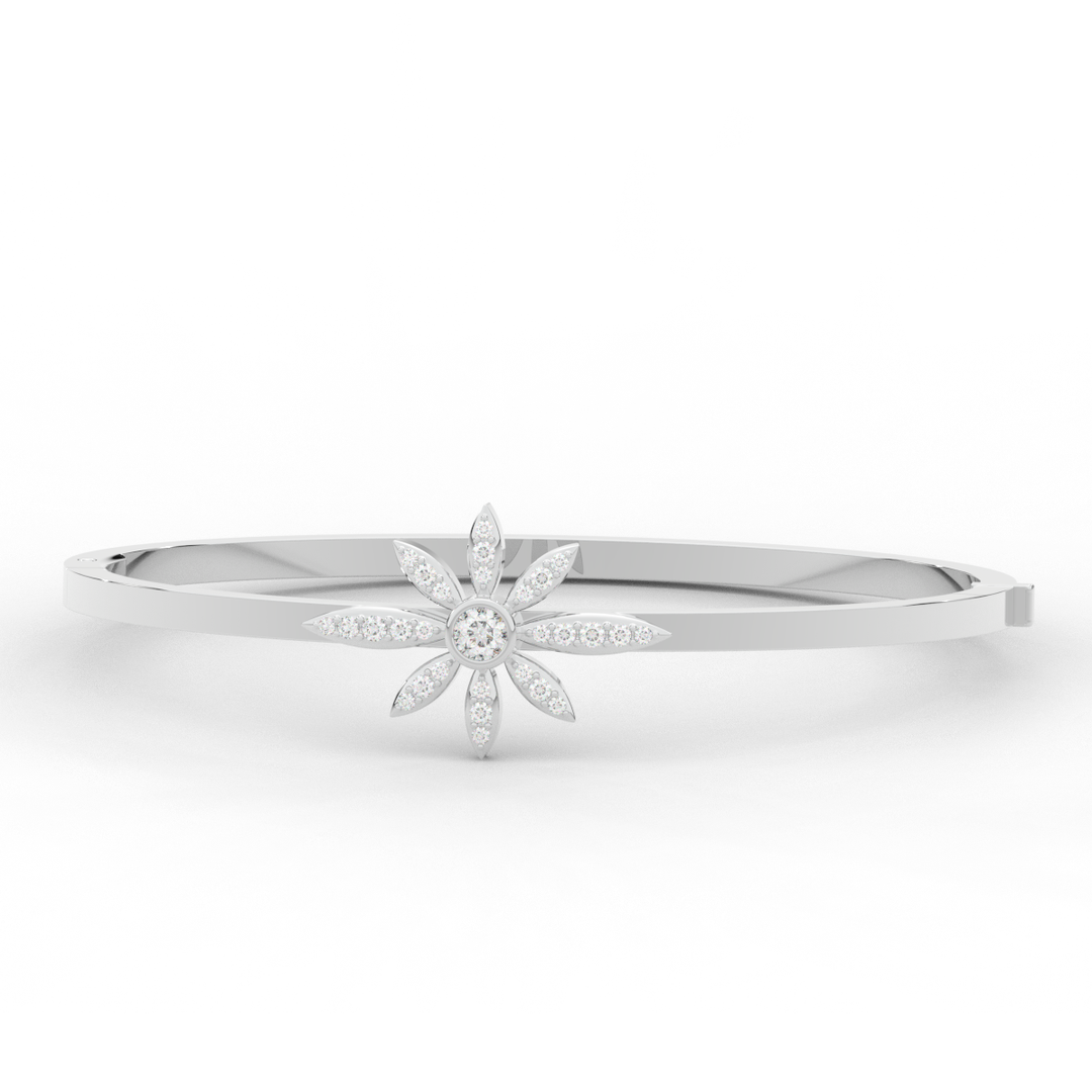 0.40CT.TW ROUND LAB BEZEL AND PRONG SET FLOWER DIAMOND BANGLE - Nazarelle