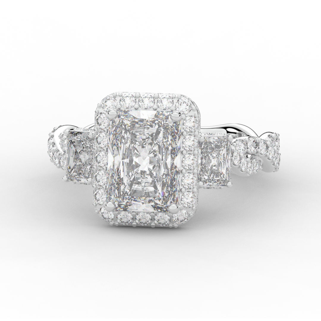 4.70CT.TW RADIANT LAB DIAMOND 3 STONE ENGAGEMENT RING - Nazarelle