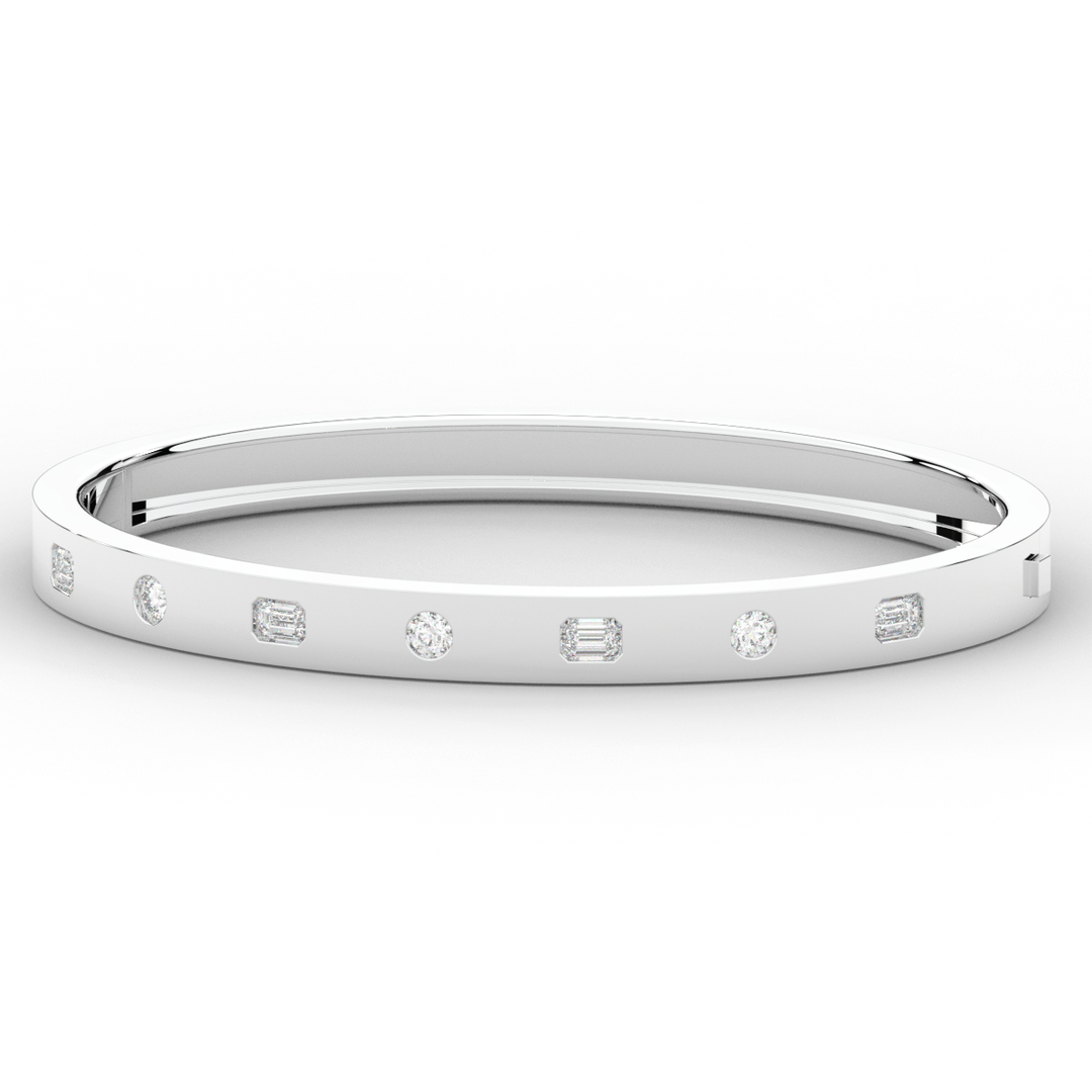 1.00CT.TW ROUND AND EMERALD CUT LAB DIAMOND BEZEL SET BANGLE - Nazarelle