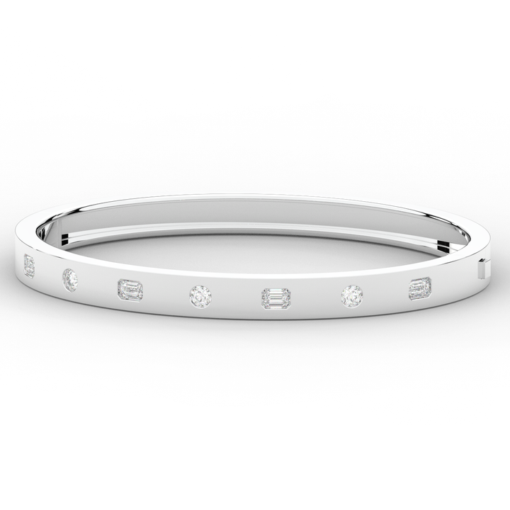 1.00CT.TW ROUND AND EMERALD CUT LAB DIAMOND BEZEL SET BANGLE - Nazarelle