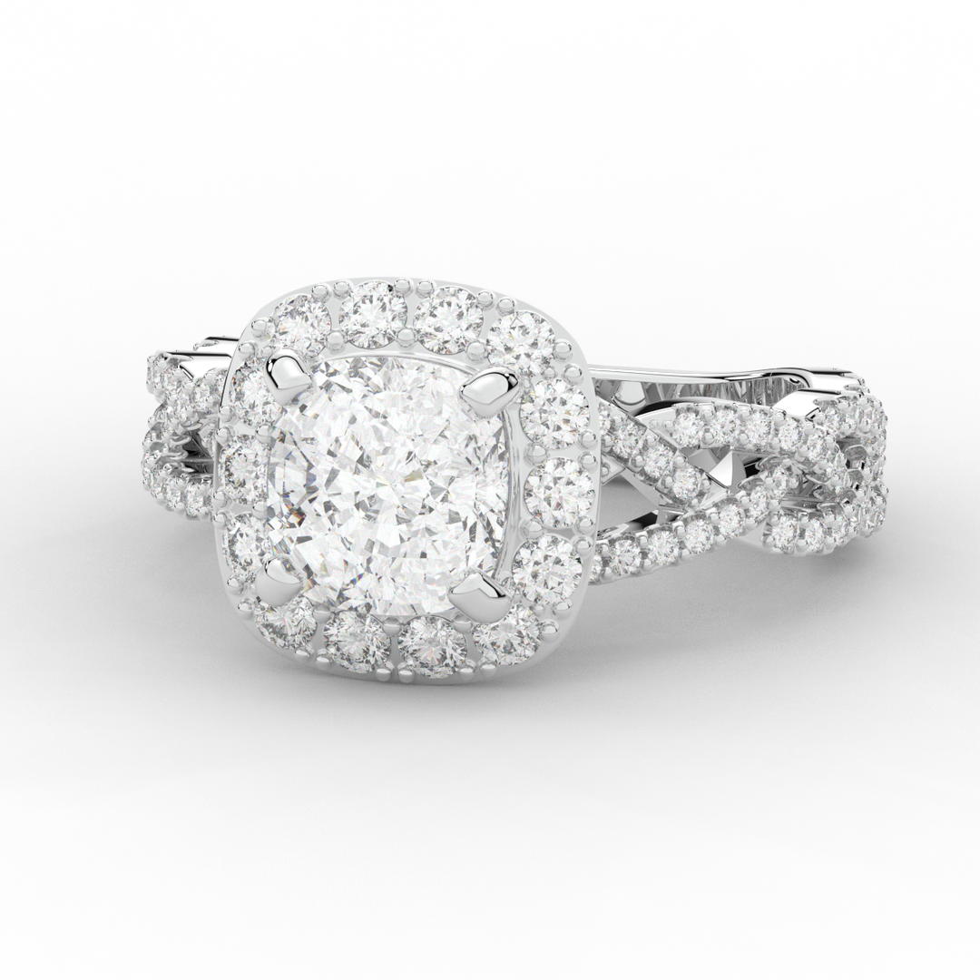 2.70CT.TW CUSHION LAB DIAMOND HALO TRIPLE TWIST ENGAGEMENT RING - Nazarelle