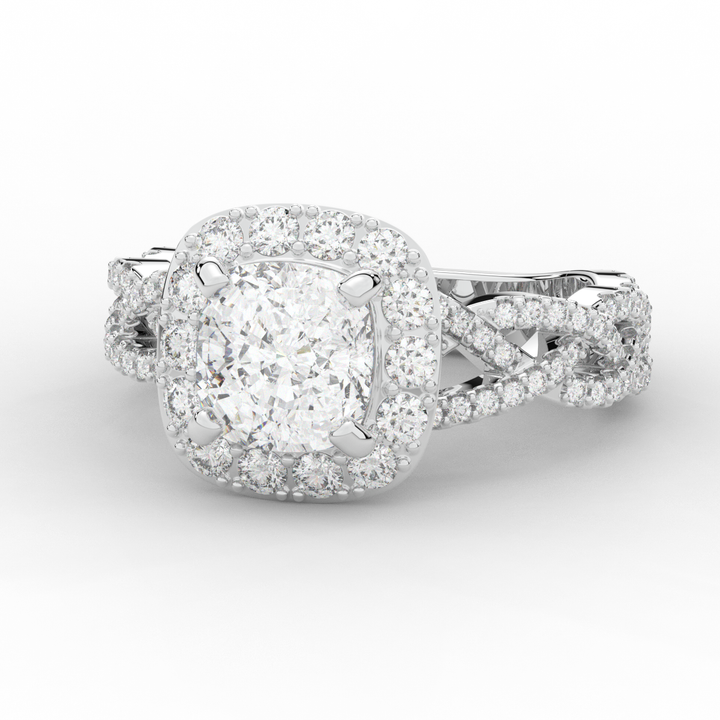 2.70CT.TW CUSHION LAB DIAMOND HALO TRIPLE TWIST ENGAGEMENT RING - Nazarelle