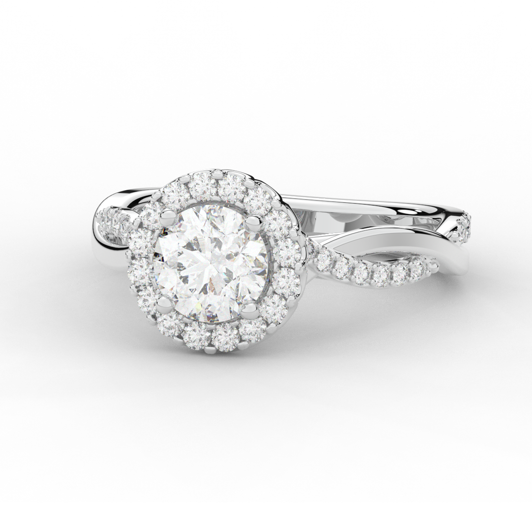 1.35CT.TW ROUND LAB DIAMOND HALO TWIST BAND ENGAGEMENT RING - Nazarelle
