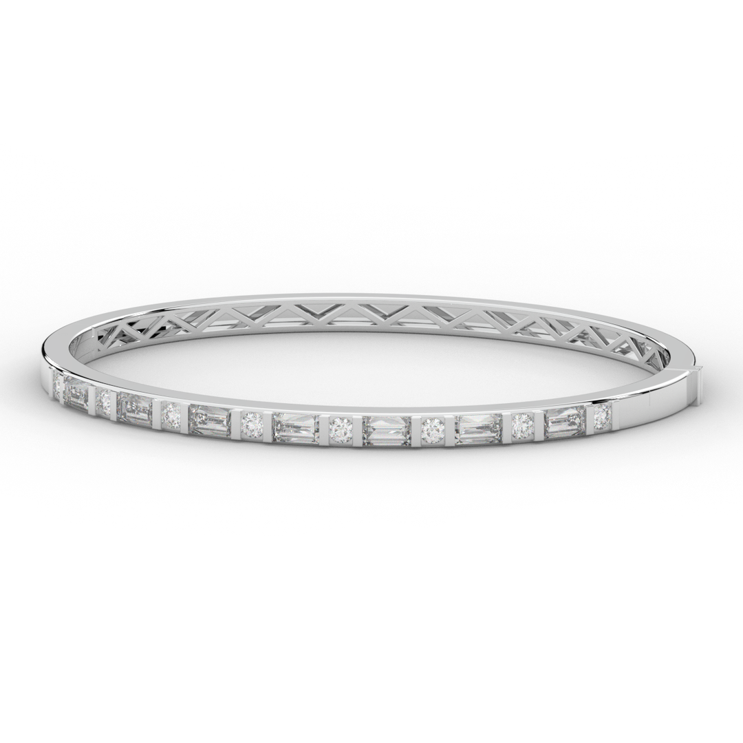 2.75CT.TW ROUND AND EMERALD CUT LAB DIAMOND SHARED PRONG BANGLE - Nazarelle