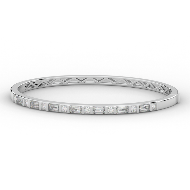 2.75CT.TW ROUND AND EMERALD CUT LAB DIAMOND SHARED PRONG BANGLE - Nazarelle