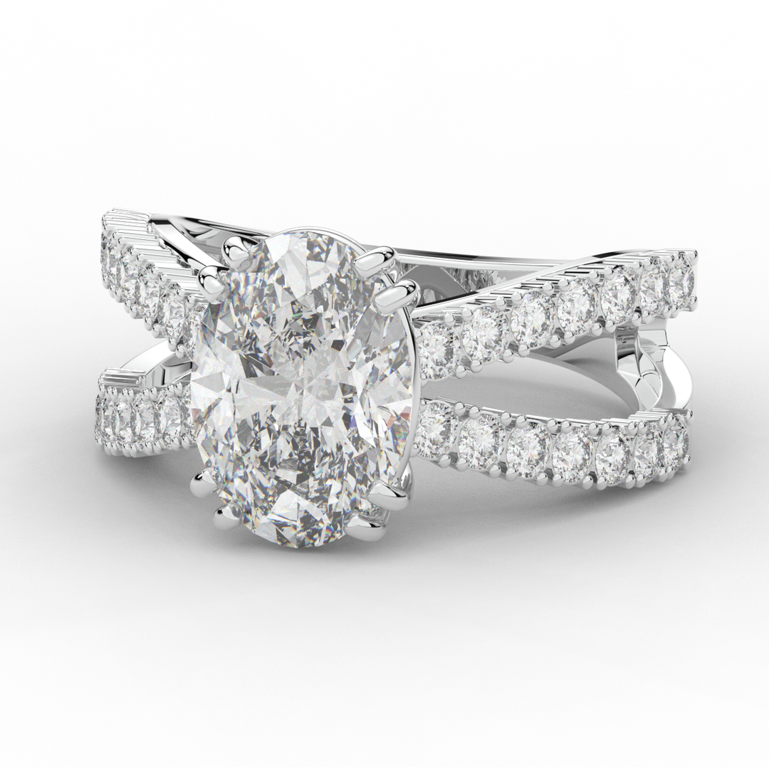 3.75CT.TW OVAL LAB DIAMOND SPLIT BAND ENGAGEMENT RING - Nazarelle