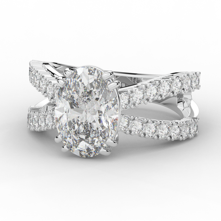 3.75CT.TW OVAL LAB DIAMOND SPLIT BAND ENGAGEMENT RING - Nazarelle