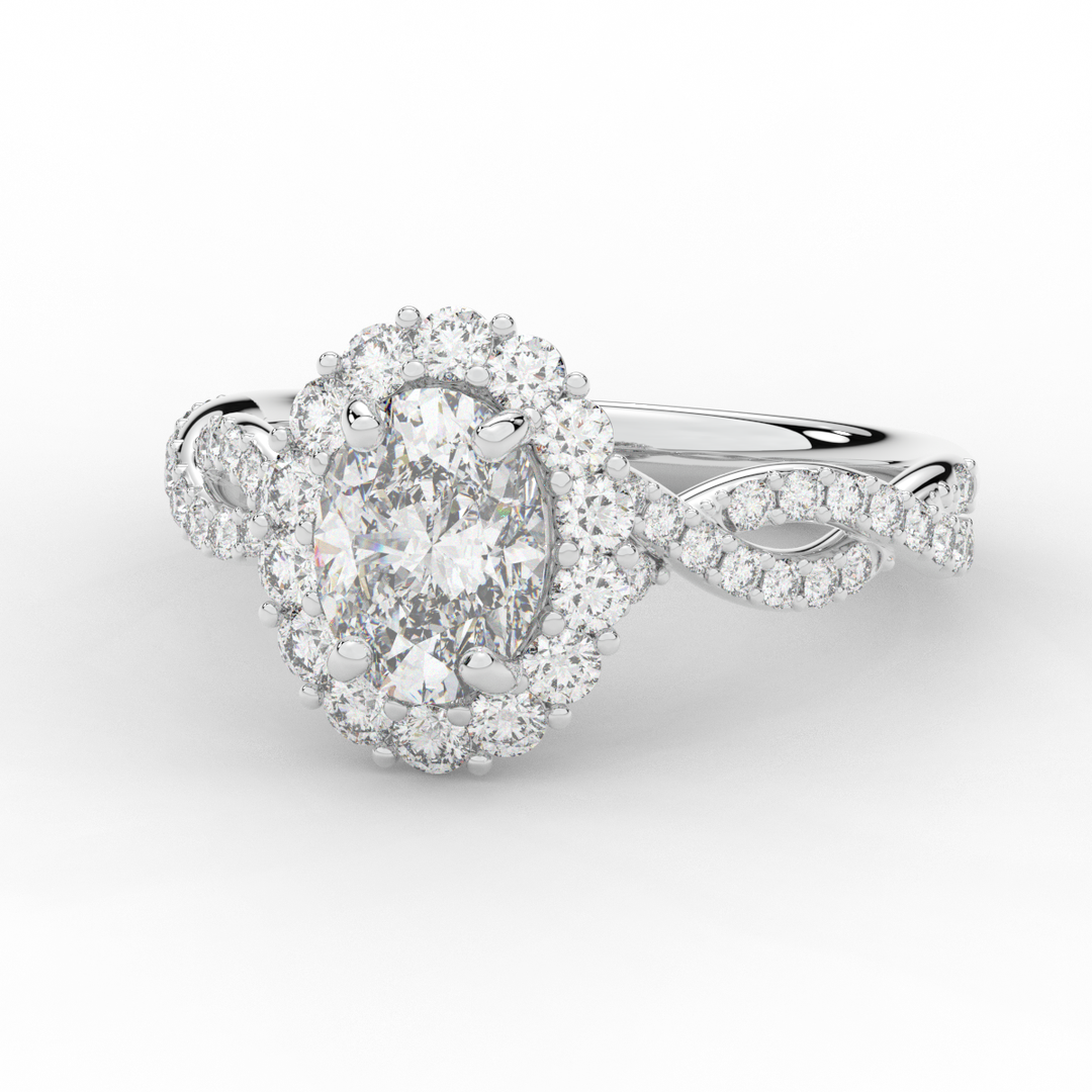 1.75CT.TW OVAL LAB DIAMOND HALO TWIST BAND ENGAGEMENT RING - Nazarelle