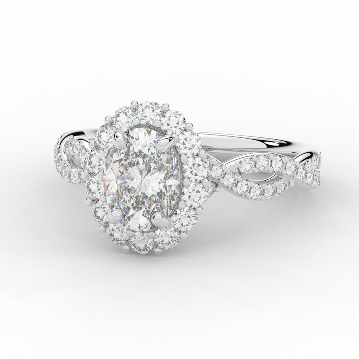 1.75CT.TW OVAL LAB DIAMOND HALO TWIST BAND ENGAGEMENT RING - Nazarelle