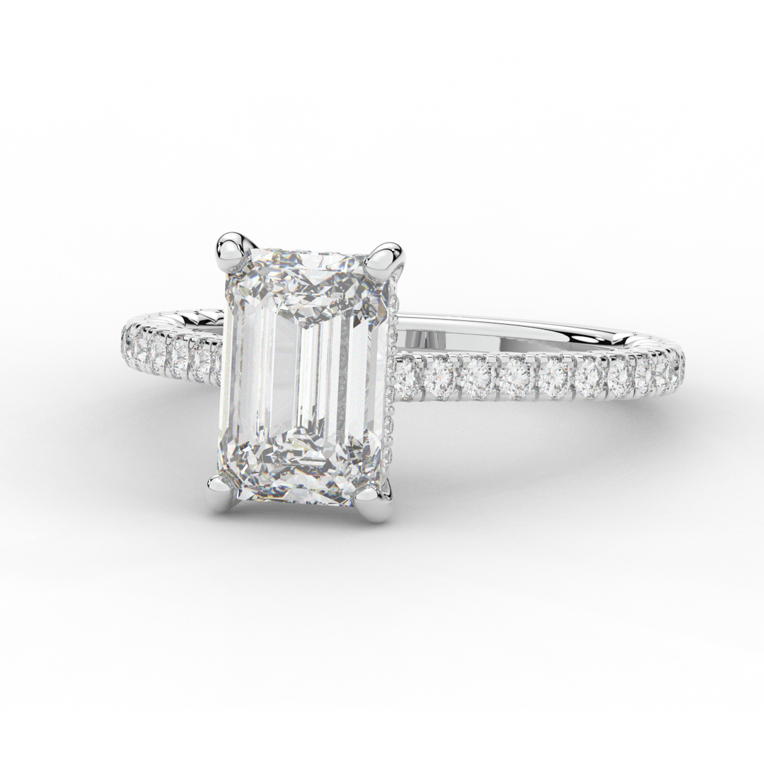 3.50CT.TW EMERALD CUT LAB DIAMOND UNDERHALO SOLITAIRE ENGAGEMENT RING - Nazarelle